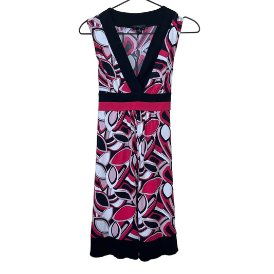 IZ Byer California Womens Sz M Knee Length Dress Vintage Black Pink V Neck