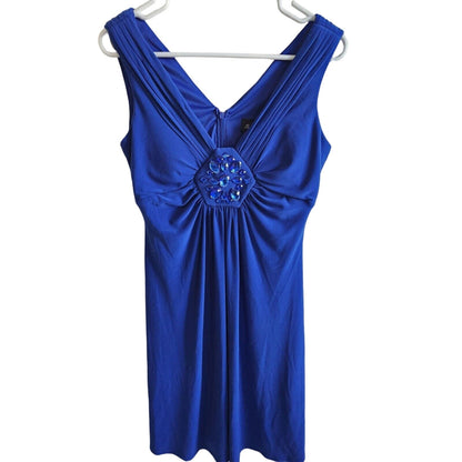 Scarlett Nite Womens sz 8 Knee Length Formal Dress Blue Rhinestone Front
