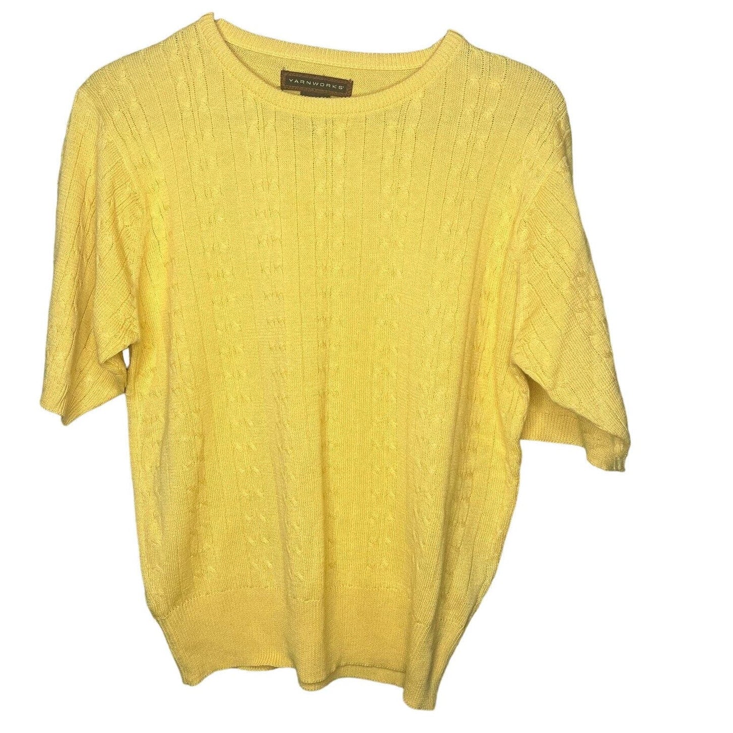 Yarnworks Womens Sz S Short Sleeve Cotton Blend Sweater Yellow Cableknit