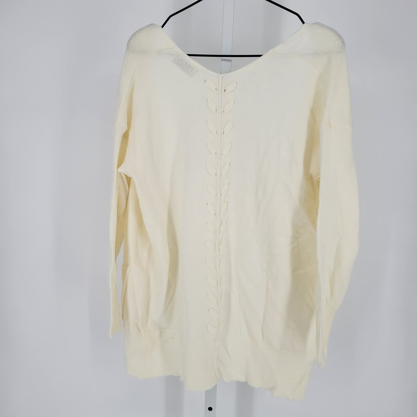 Poof Womens Sz M Slouchy Open Front Cardigan Sweater Cream Braided Back