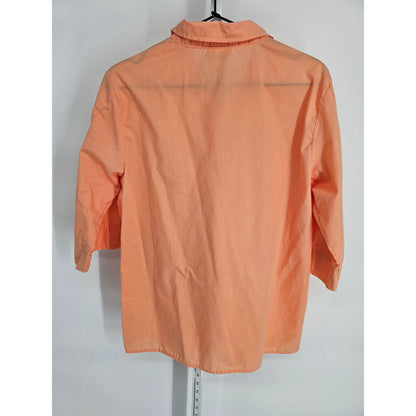 American Sweetheart Womens Sz M 3/4 Sleeve Button Up Dress Shirt Pastel Orange