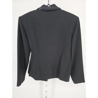 Vintage John Roberts Womens Sz 8 Blazer Jacket Black Beaded Collar