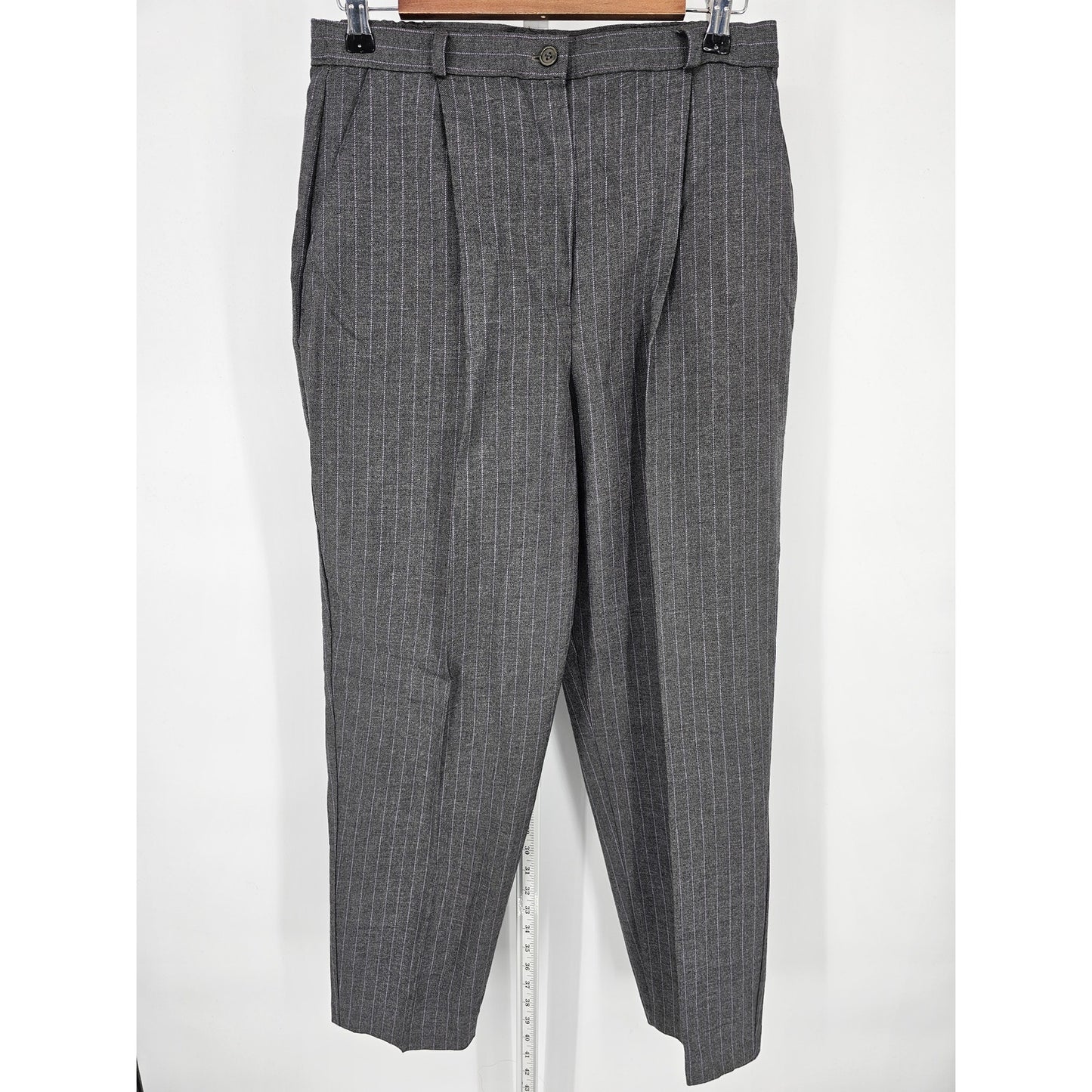 Vintage Kathie Lee Petite 14P Straight Leg Dress Pants Gray Pinstripe
