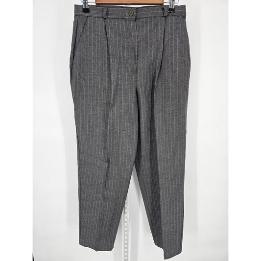 Vintage Kathie Lee Petite 14P Straight Leg Dress Pants Gray Pinstripe