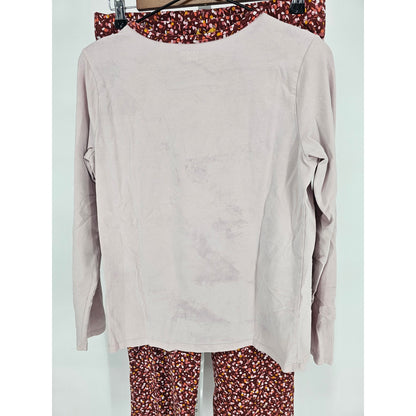 Lands End Womens Sz S Long Sleeve Pajama Set Lt Pink Floral Lounge Pants