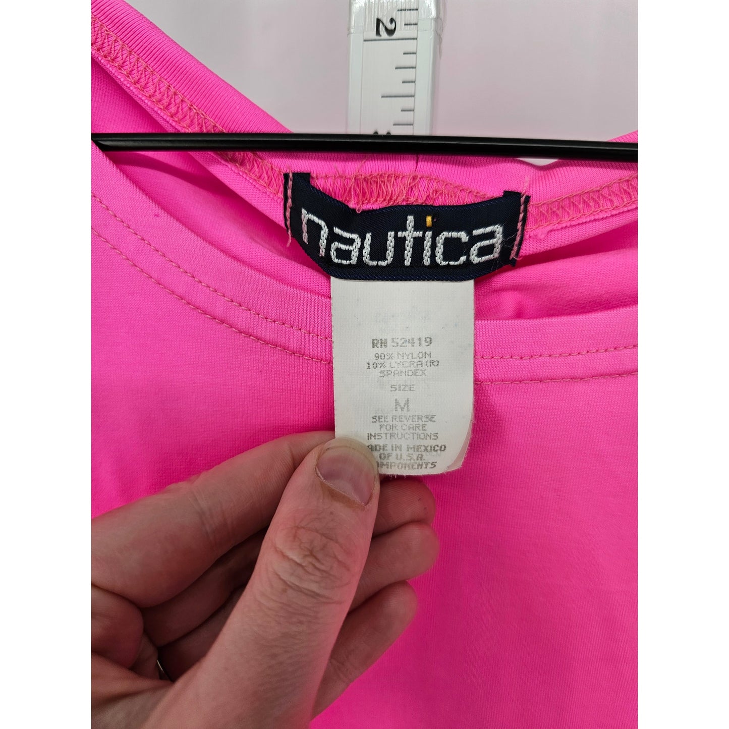 Vintage 1990s Nautica Womens M Mini Dress Bright Neon Pink Spandex Short Sleeve