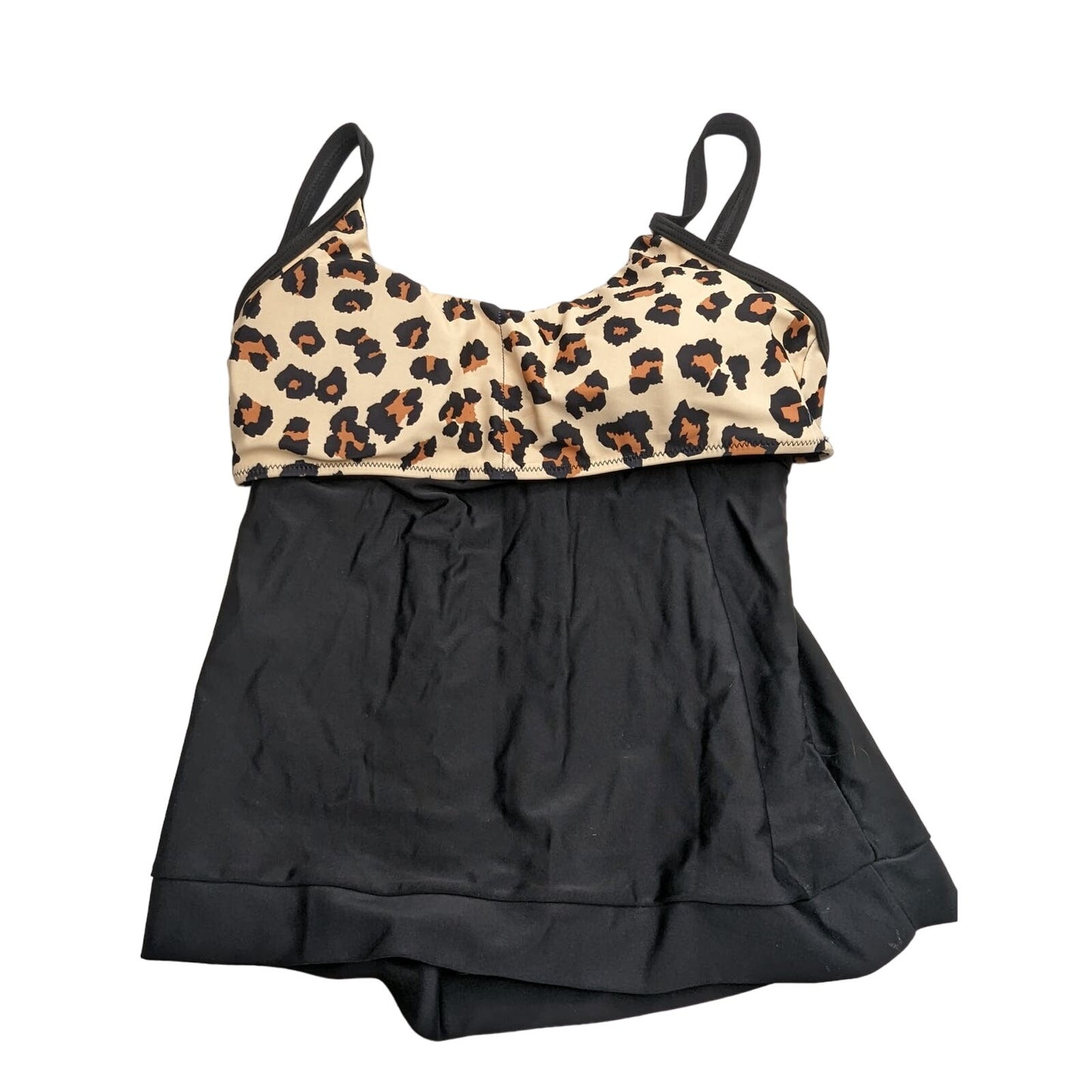 Beachsissi Womens Sz XL Tankini Swimsuit Top Black and Leopard Print