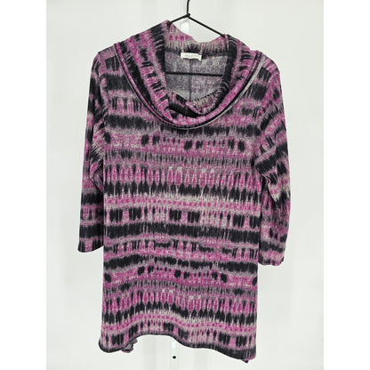 Ava James Womens Sz S Cowl Neck Tunic Top Black and Purple