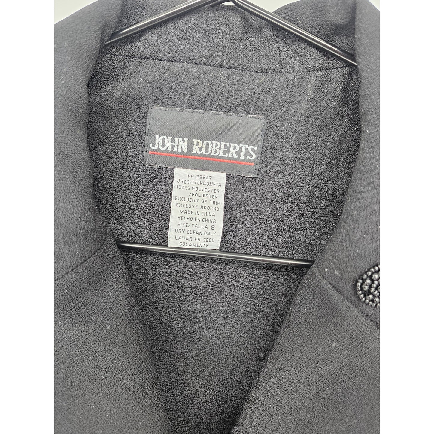 Vintage John Roberts Womens Sz 8 Blazer Jacket Black Beaded Collar