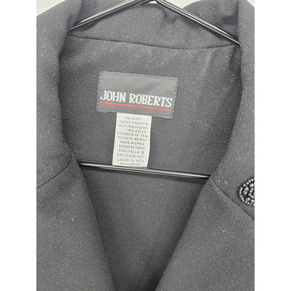 Vintage John Roberts Womens Sz 8 Blazer Jacket Black Beaded Collar
