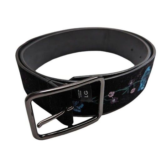 Hot Topic Womens Sz L Black Velvet Belt Embroidered Flowers