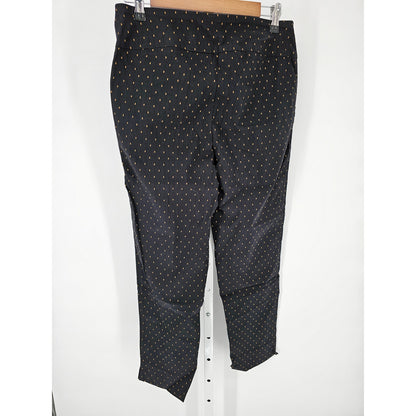 Zac & Rachel Womens Sz 10 Pull On Sim Leg Dress Pants Black Gold Dots