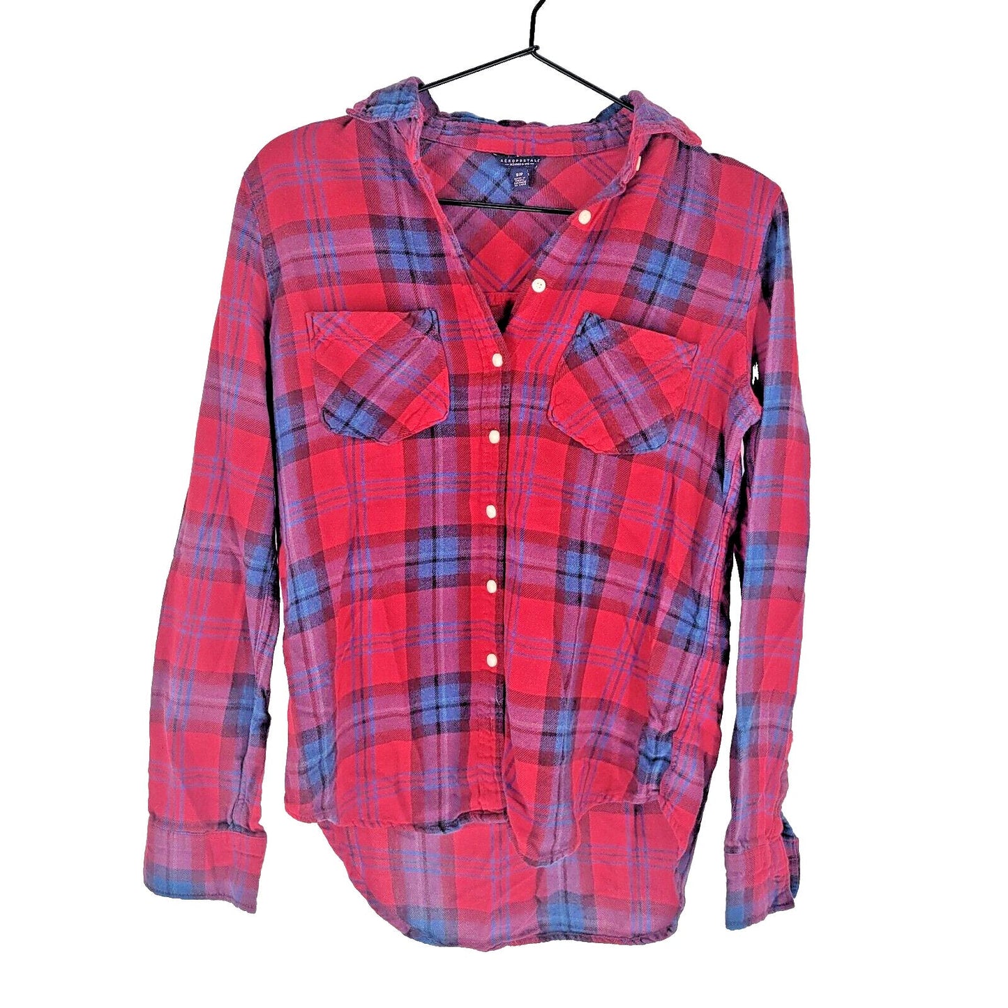 Aeropostale Womens Sz S Long Sleeve Button Up Plaid Shirt Red Blue Purple