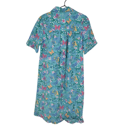 Vintage National Womens Sz S House Dress Nightgown Muu Muu Blue Butterfly Print