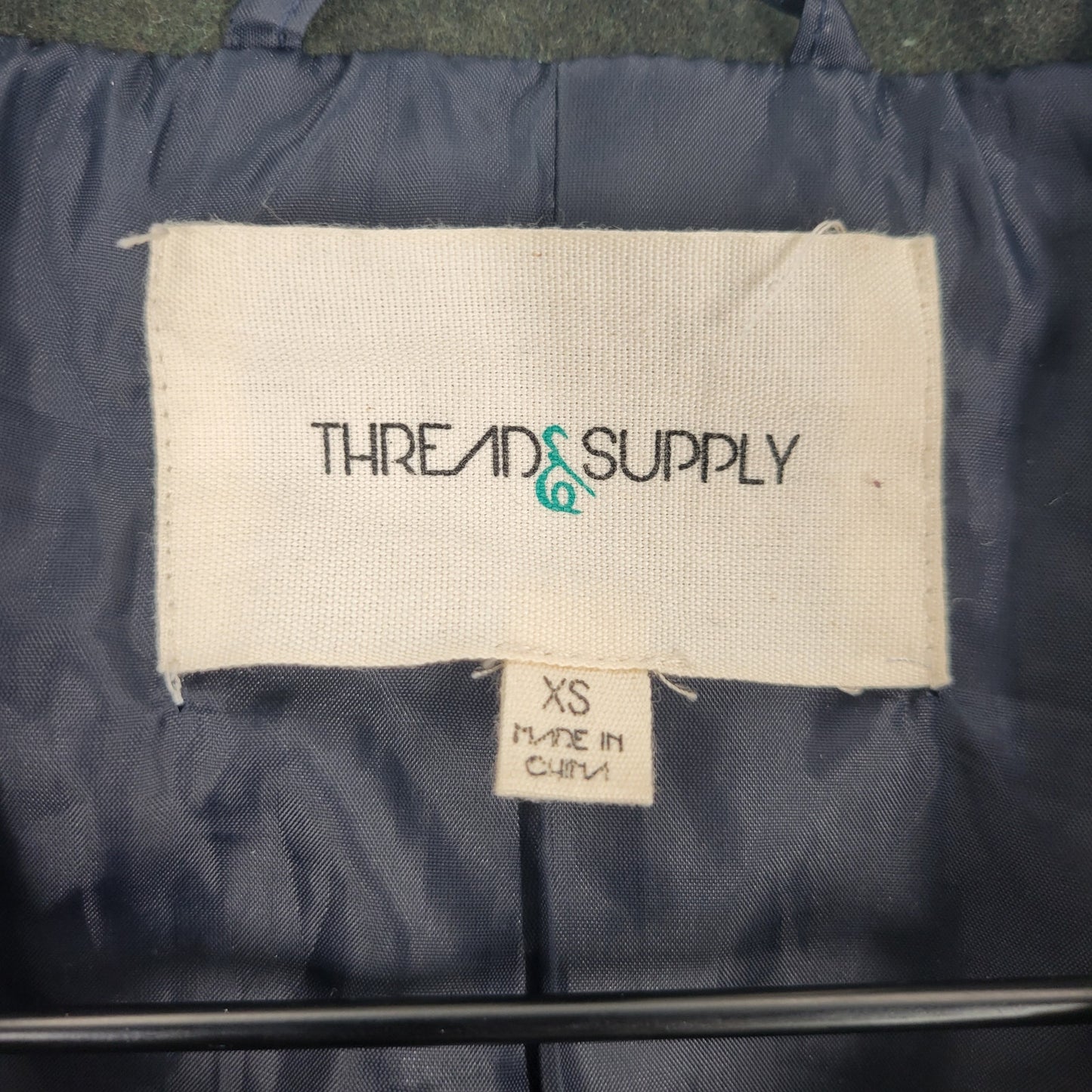 Thread & Supply Womens Sz XS Hip Length Double Breasted Coat Olive Green Wool