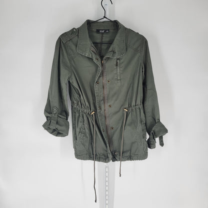 ANA A New Approach Womens Sz S Zip Up Safari Style jacket Olive Green and Gold