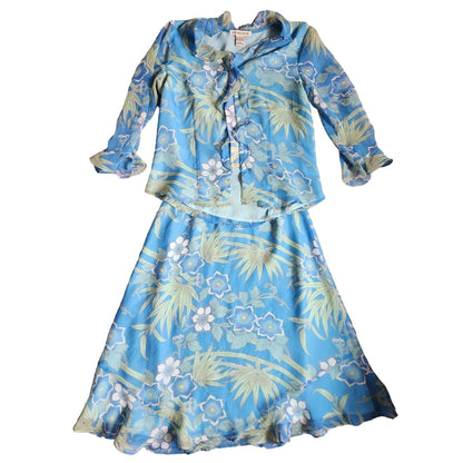 Notations Womens Sz S Skirt and Blouse Set Vintage 1990s Blue Floral