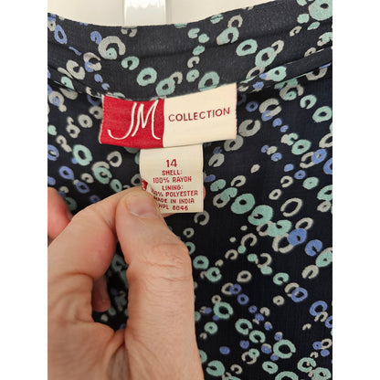 JM Collection Womens Sz 14 Midi Length A Line Skirt Blue Black Dots Career