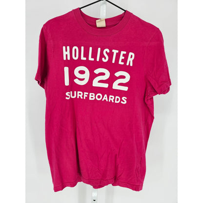 Hollister Womens Sz L Short Sleeve T Shirt Bright Pink and White Y2K