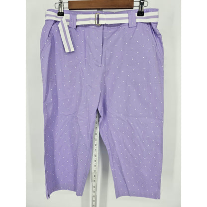 White Stag Womens Sz 8 Capri Length Straight Leg Pants Light Purple Polka Dot