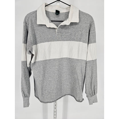 Wild Fable Womens Sz XS Long Sleeve Cotton Polo Shirt White Gray Striped