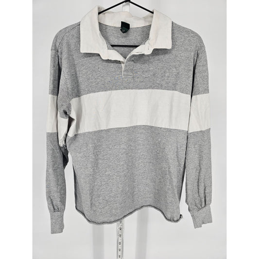 Wild Fable Womens Sz XS Long Sleeve Cotton Polo Shirt White Gray Striped