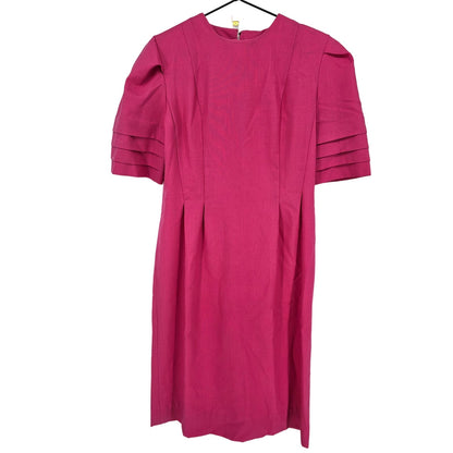 Vintage 1960s Womens Sz 14 Midi Length Formal Dress Bright Pink Short Sleeve