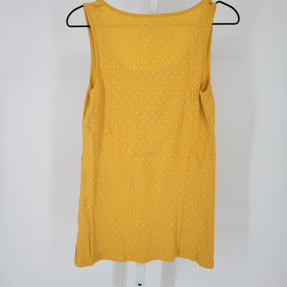 Sonoma Womens Sz M 100% Cotton Tank Top Yellow White Polka Dot Ribbed