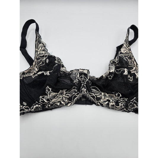 Paramour Womens Sz 36DD sexy Lace Balcontte Unlined Bra Black White