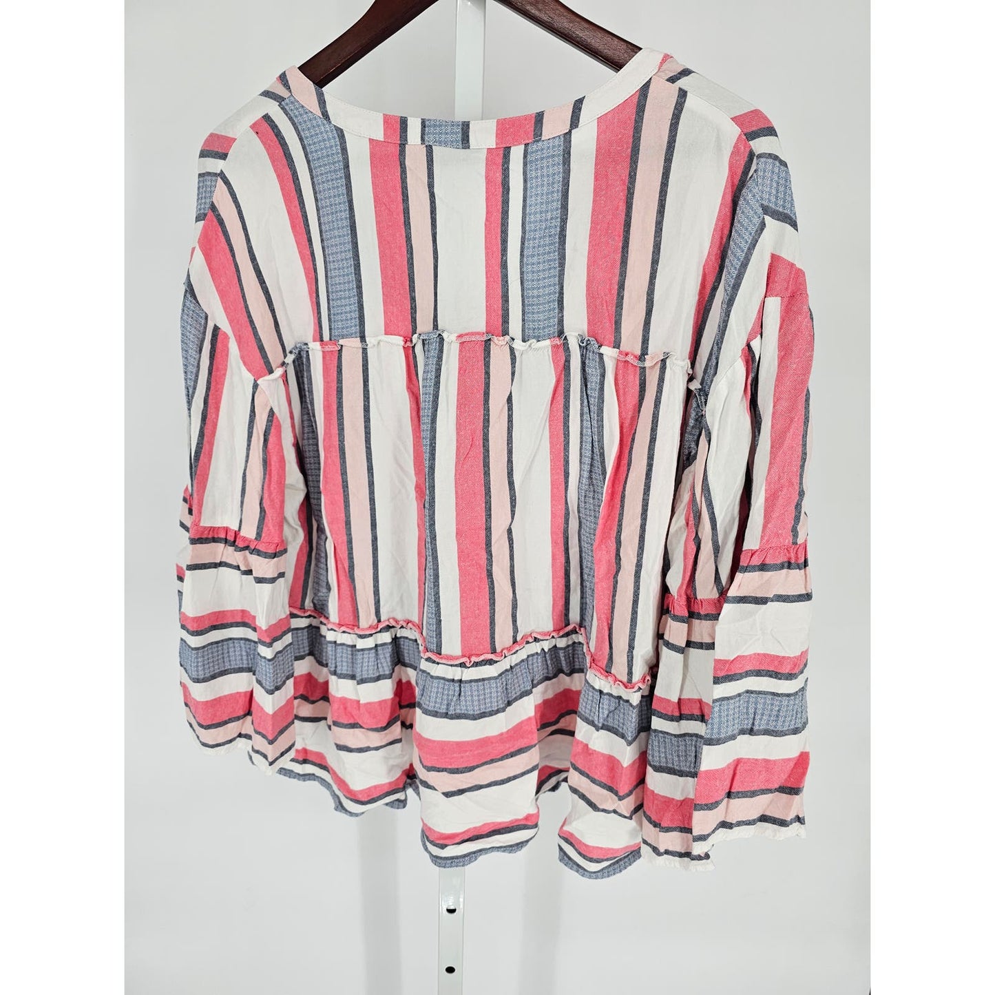 ANA A New Approach Womens Sz XL Babydoll Blouse Pink Blue Striped