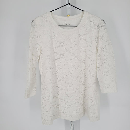 Denim & Company Womens Sz XXS Long sleeve Lace T Shirt Solid White