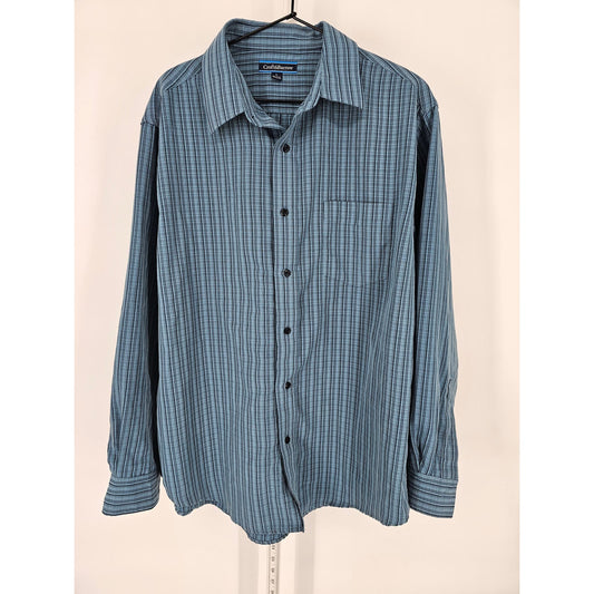 Croft & Barrow Mens Sz L Long Sleeve Button Up Dress Shirt Blue Black Plaid