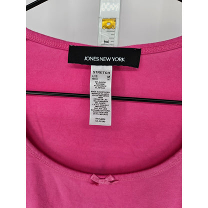 Jones New York Womens Sz M 3/4 Sleeve T Shirt Solid Pink Scoop Neck