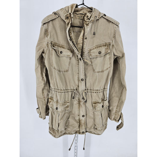 Anthropologie Talula Womens Sz XS Zip Front Safari Style Jacket Beige Stonewash