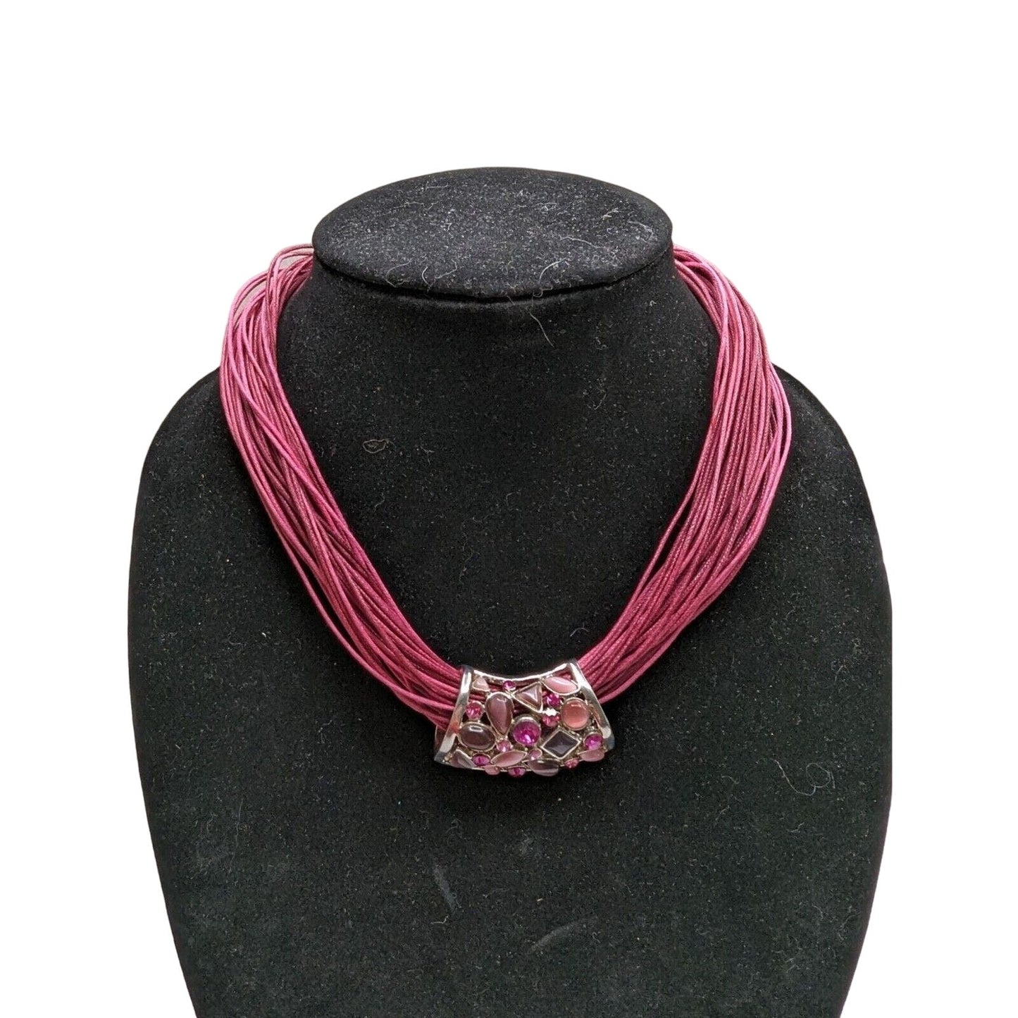 Vintage 1990s Pink Rope Style Statement Necklace Rhinestone Pendant