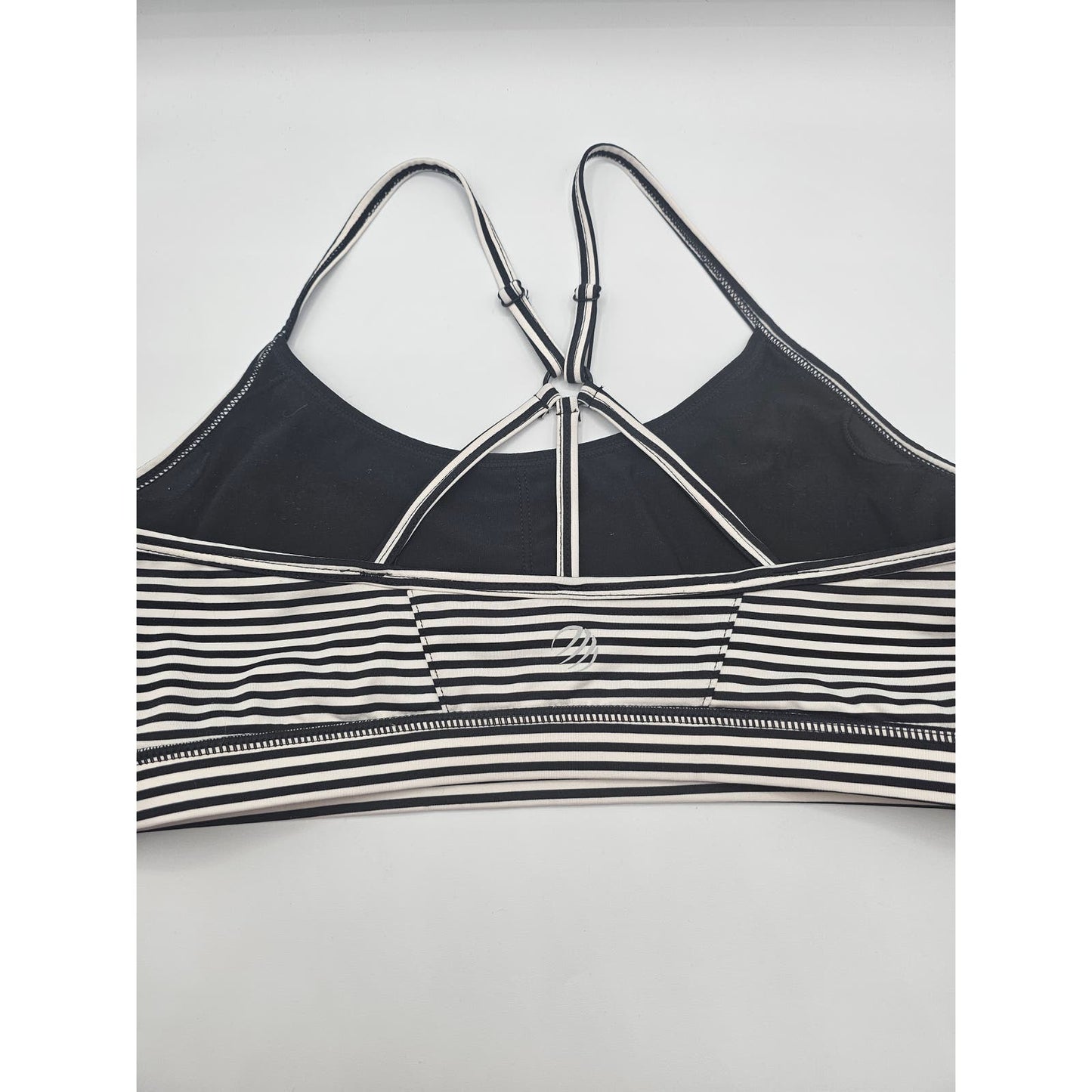 MPG Womens Sz L Black White Striped Sports Bra Strappy