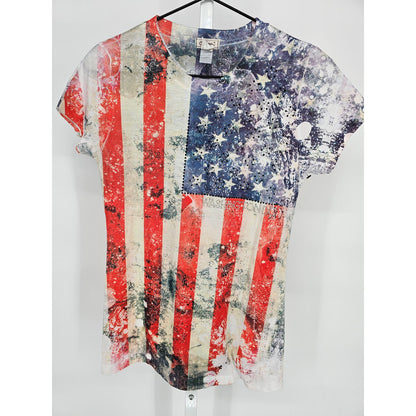 Chelona Womens Sz L Short Sleeve T Shirt American Flag Embellished Washington DC