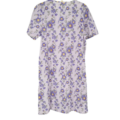 Vintage Lati Fashion Womens Sz M Purple Floral House Dress Nightgown Cotton