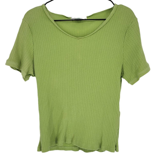 Passports Womens Sz XL Short Sleeve T Shirt Lime Green Ribbed Cotton Blend