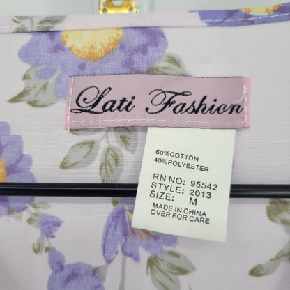 Vintage Lati Fashion Womens Sz M Purple Floral House Dress Nightgown Cotton