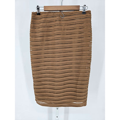 Boutique Essentials Womens Sz M Knee Length Pencil Skirt Gold Ribbed Striped