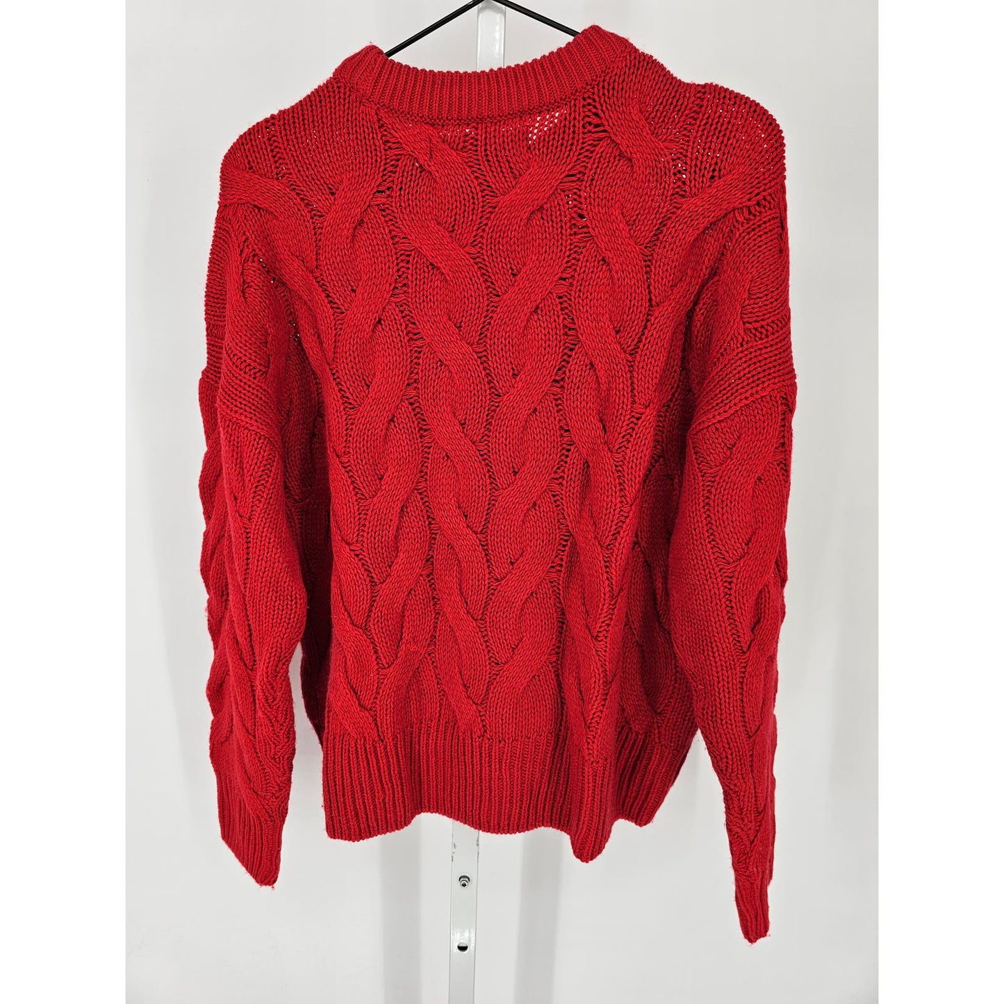 Vero Moda Womens Sz L Crew Neck Cable Knit Sweater Bright Red