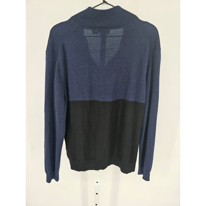 Calvin Klein Mens Sz L Wool Blend 1/4 Zip Sweater Black Blue Color Block