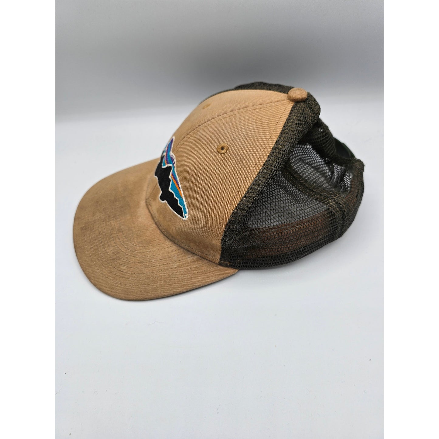 Patagonia Fitz Roy Trout Anvil Patch Snap Back Mesh Trucker Hat Tan