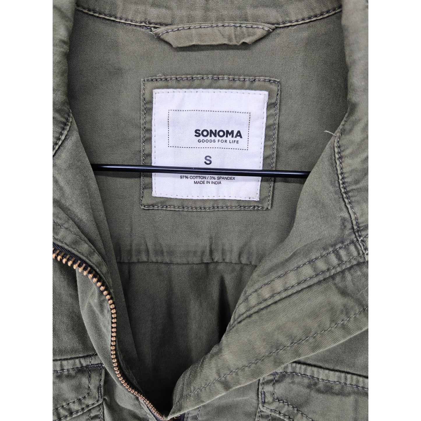 Sonoma Womens Sz M Olive Green Full Zip Safari Style Jacket Cotton Blend