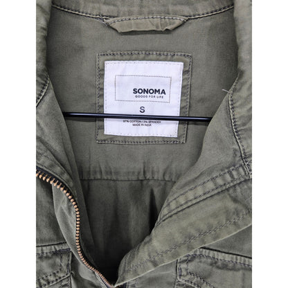 Sonoma Womens Sz M Olive Green Full Zip Safari Style Jacket Cotton Blend