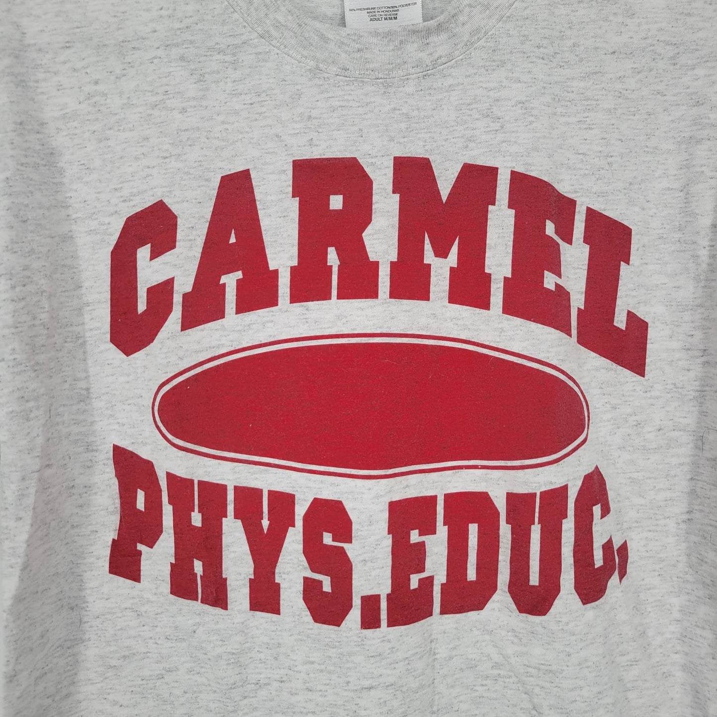 Vintage Y2K Mens Sz M Short Sleeve T Shirt Carmel University Phys Educ Gray