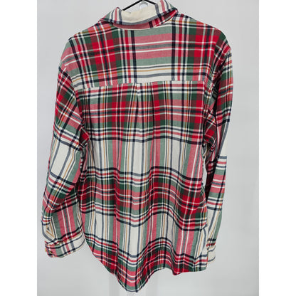 Boston Traders Mens Sz M Long Sleeve Button Up Cotton Shirt Red Green Plaid