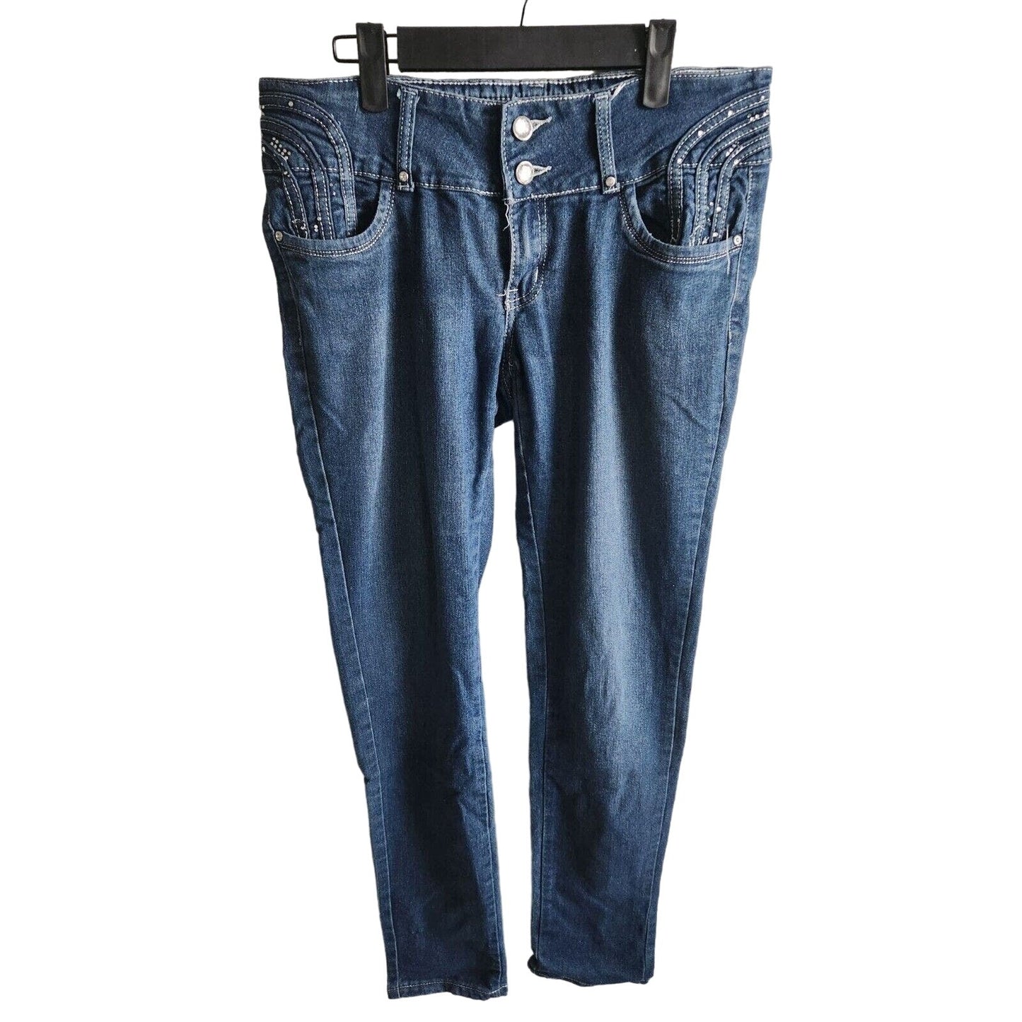 Pasion Juniors Sz 11 Dark Wash Skinny Blue Jeans Embellished Pockets