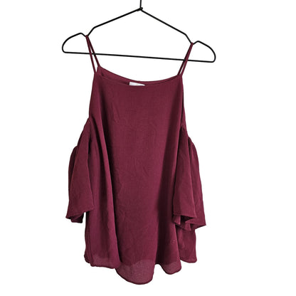 C Womens Sz L Cold Shoulder Dark Burgundy Blouse